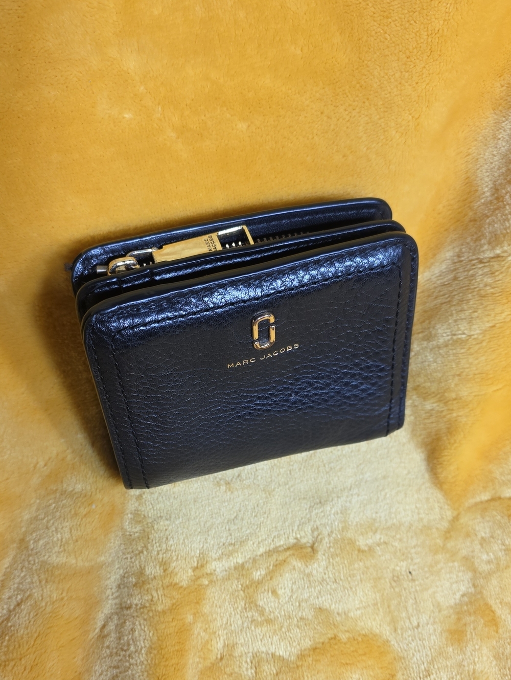 Marc Jacobs Black Pebbled Leather Mini Wallet with Gold Accent
